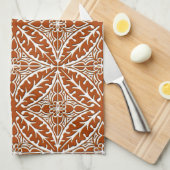 モロッコのタイル-錆の茶色および白 キッチンタオル (四つ折り)