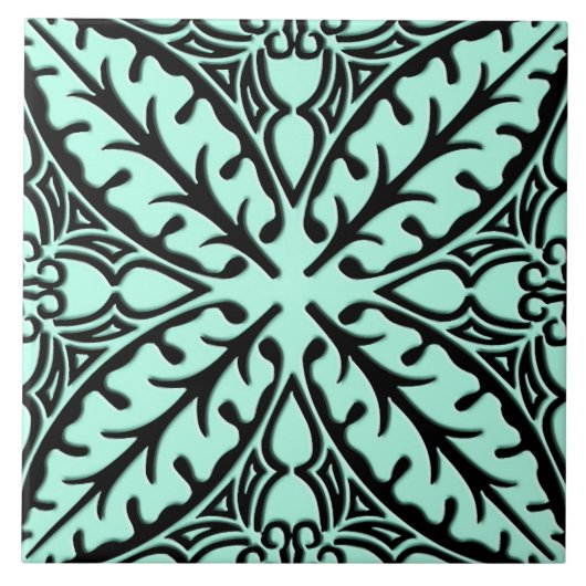 モロッコのタイル-青および黒い水 タイル (正面)