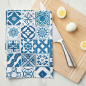 モロッコのタイル – 青と白 キッチンタオル (四つ折り)