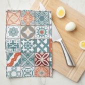 モロッコのタイル – 青と茶色 キッチンタオル (四つ折り)