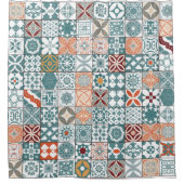 モロッコのタイル – 青と茶色 シャワーカーテン (正面)