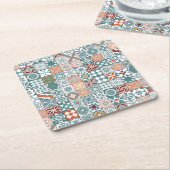モロッコのタイル – 青と茶色 スクエアペーパーコースター (アングル)