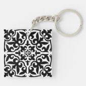 モロッコのタイル-黒い背景との白 キーホルダー (裏面)