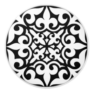 モロッコのタイル-黒い背景との白 セラミックノブ