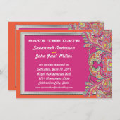 モロッコのタンジェリン&明るい赤紫色の結婚式の日付を保存 招待状 (正面/裏面)