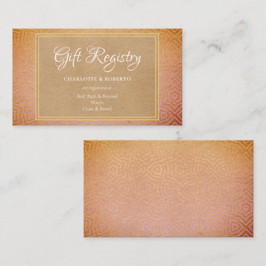 モロッコのデザートチック ウェディング ギフト レジストリー エンクロージャーカード (正面/裏面)