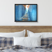 モロッコのナローブルー階段 キャンバスプリント (インサイチュ (寝室))