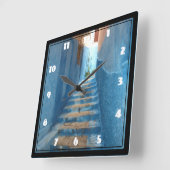 モロッコのナローブルー階段 スクエア壁時計 (傾斜)