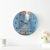 モロッコのナローブルー階段 ラージ壁時計 (ホーム)