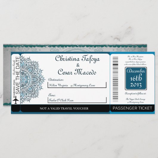 モロッコのパーティー ボーディングパス ウェディング 招待状 (正面/裏面)