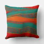 モロッコのファブリックエキゾチックな赤オレンジ色のティール(緑がかった色)グリーン クッション (裏面)