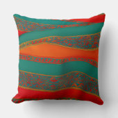 モロッコのファブリックエキゾチックな赤オレンジ色のティール(緑がかった色)グリーン クッション (正面)