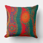 モロッコのファブリックエキゾチックな赤オレンジ色のティール（緑がかった色）金ゴールド2 クッション (正面)
