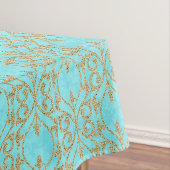 モロッコのプリントの華麗さのターコイズの水の金ゴールド テーブルクロス (インサイチュ)