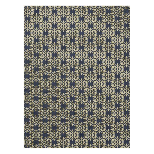 モロッコのプリントの華麗さの濃紺の金ゴールド テーブルクロス (正面)