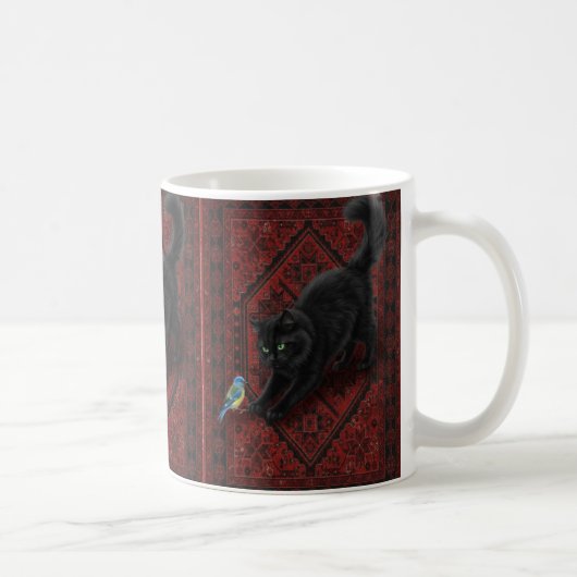 モロッコのラグの上の黒猫  コーヒーマグカップ (右)
