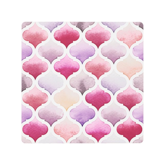 モロッコのラグ：水色タンジアーパターン。 メタルプリント (正面)