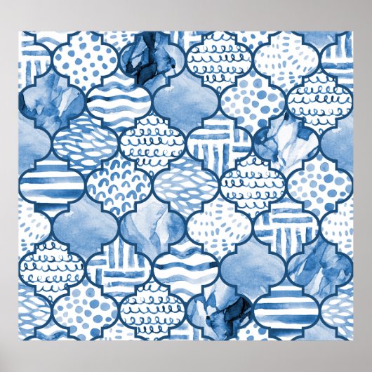 モロッコの幾何学的、水色のシームレスなパターン。 ポスター (正面)
