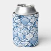 モロッコの幾何学的、水色のシームレスなパターン。 缶クーラー (缶正面)