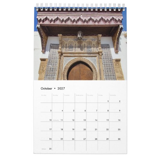モロッコの建築 カレンダー (10月 2027)