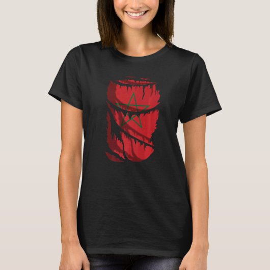 モロッコの旗の裂けたまたは破れた布効果の描画 Tシャツ (正面)