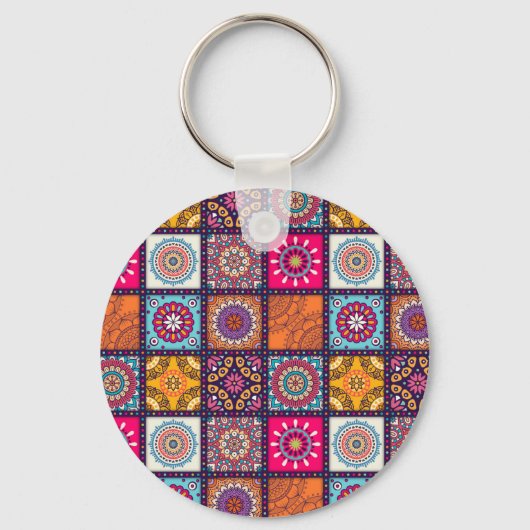モロッコの曼荼羅カラフルの民族模様 キーホルダー (正面)
