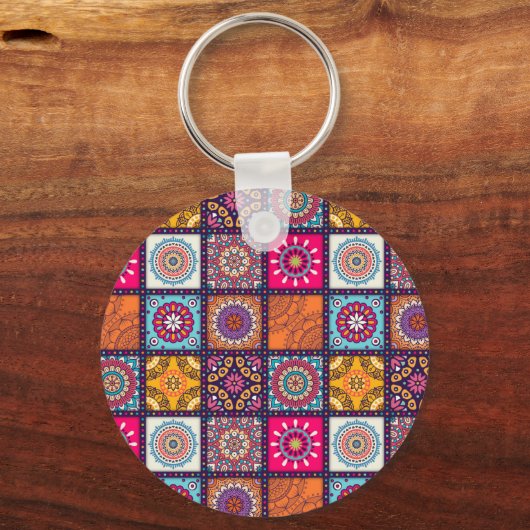 モロッコの曼荼羅カラフルの民族模様 キーホルダー (正面)