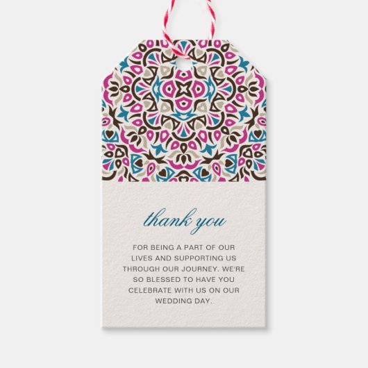 モロッコの格子幾何学的な曼荼羅のウェディング ギフトタグ (正面)