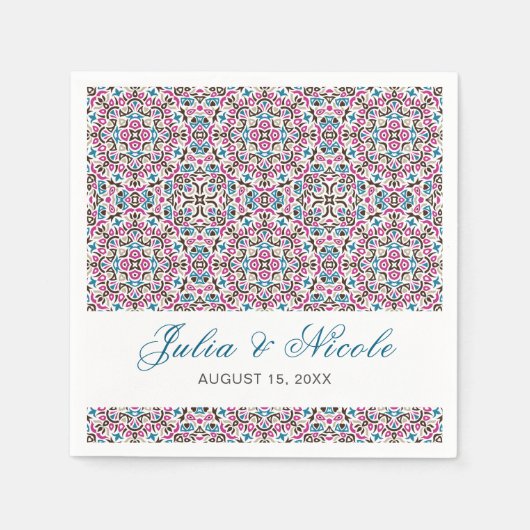 モロッコの格子幾何学的な曼荼羅のウェディング スタンダードカクテルナプキン (正面)
