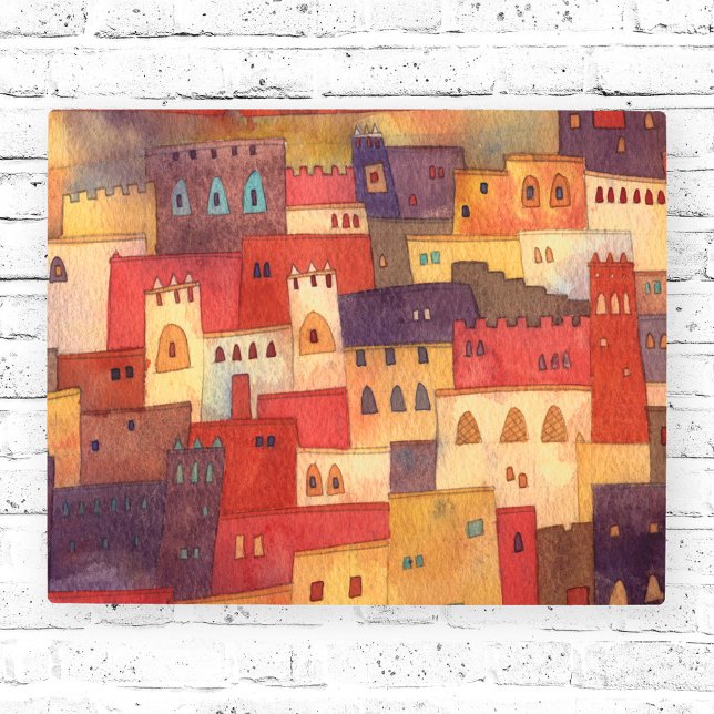 モロッコの水彩画 メタルプリント (Ait Benhaddou Morocco watercolor metal art print)