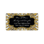 モロッコの渦巻スクロール金ゴールドのグリッターのエレガントな結婚式 ラベル (正面)