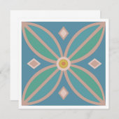モロッコの花のタイルティール(緑がかった色)、ピンクとレモン ノートカード (正面/裏面)