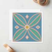 モロッコの花のタイルティール(緑がかった色)、ピンクとレモン ノートカード (正面/裏面インサイチュ)