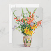 モロッコの花瓶にオレンジと青の花 ポストカード (正面/裏面)