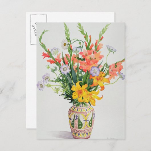 モロッコの花瓶にオレンジと青の花 ポストカード (正面/裏面)