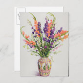 モロッコの花瓶のデルフィニウムとグラジオラス ポストカード (正面/裏面)