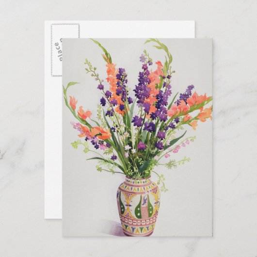 モロッコの花瓶のデルフィニウムとグラジオラス ポストカード (正面/裏面)