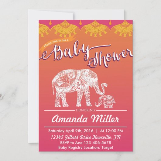 モロッコの赤ちゃんシャワー – インディアンインスピレーション – インド 招待状 (正面)
