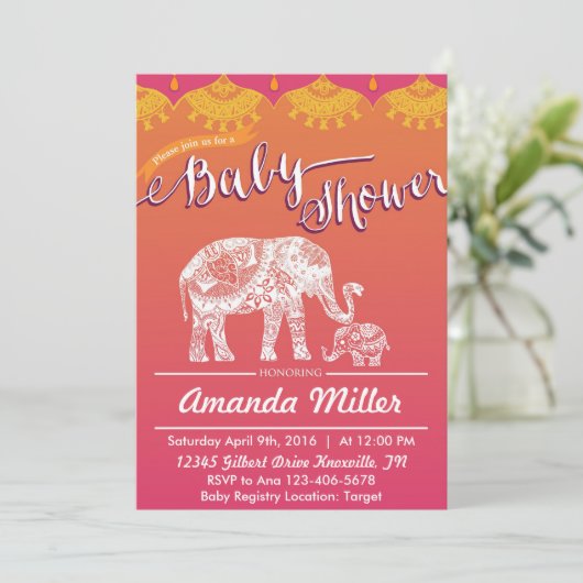 モロッコの赤ちゃんシャワー – インディアンインスピレーション – インド 招待状 (スタンド正面)