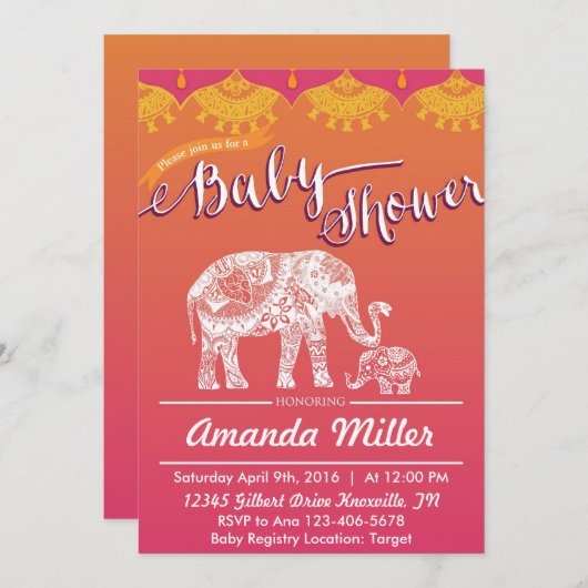 モロッコの赤ちゃんシャワー – インディアンインスピレーション – インド 招待状 (正面/裏面)