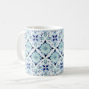 モロッコの青いタイルの水彩模様 コーヒーマグカップ