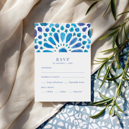 モロッコの青いタイルの食事の選択 出欠カード