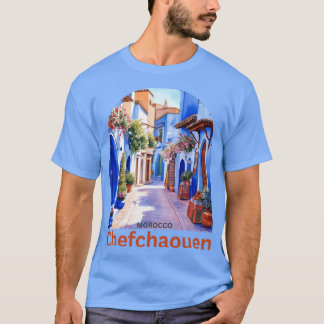 モロッコの青い街 シャウエン レトロデザイン Tシャツ