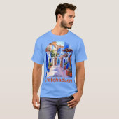 モロッコの青い街 シャウエン レトロデザイン Tシャツ (正面フル)