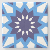 モロッコの青と白のパターン ストーンコースター (正面)