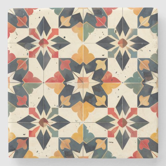 モロッコのZellij赤と緑 ストーンコースター (正面)