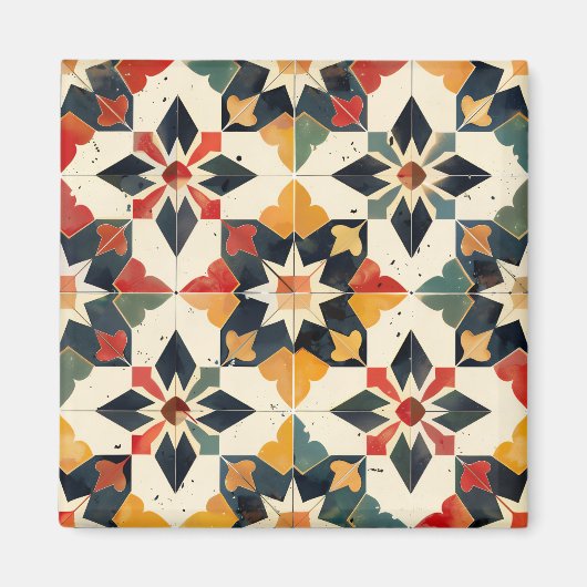 モロッコのZellij赤と緑 マグネット (正面)