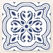 モロッコはっきりしたブルー幾何学模様 スクエアペーパーコースター (正面)