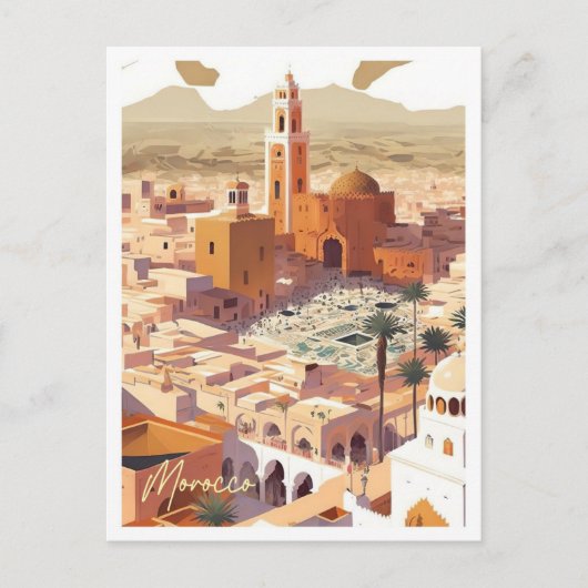 モロッコアフリカアートヴィンテージトラベルイラストレーション ポストカード (正面)