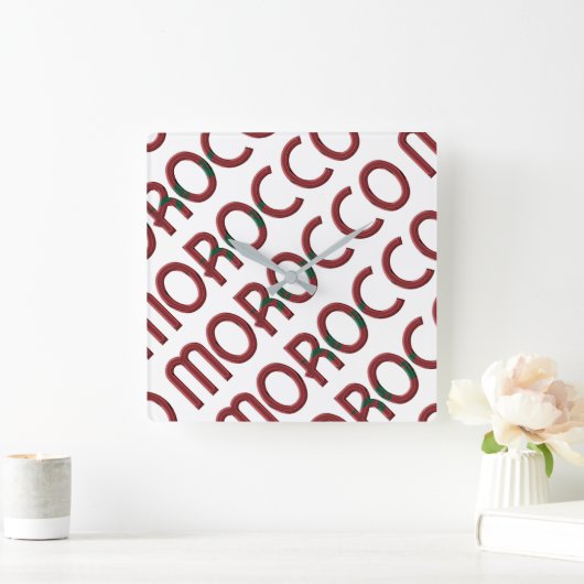 モロッコアフリカモロッコ国旗カラータイポグラフィ スクエア壁時計 (ホーム)